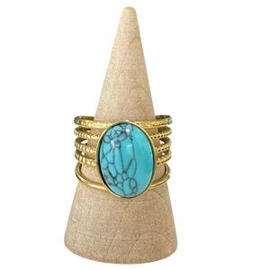 Gold Turquoise Stone Cuff Ring